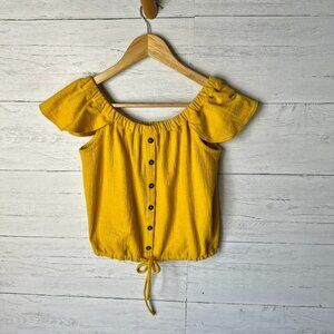 Madewell Top Womens Size XS Gold Yellow Off the Shoulder Texture & Thread Crop